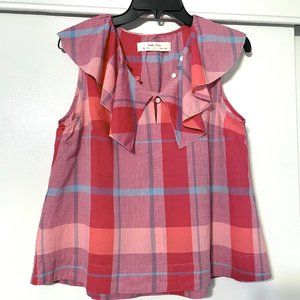 Anthropologie Isabella Sinclair Andover Red/Blue Cotton Plaid Ruffle Top S